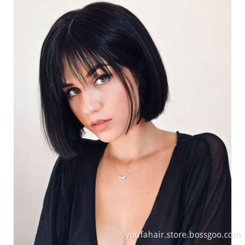 Low Price 12A Brazilian Hair Short Bob Wigs With Fringe Bangs Non Lace Curly Pixie Cut Bob Wig Full Machine Made Human Hair Wigs